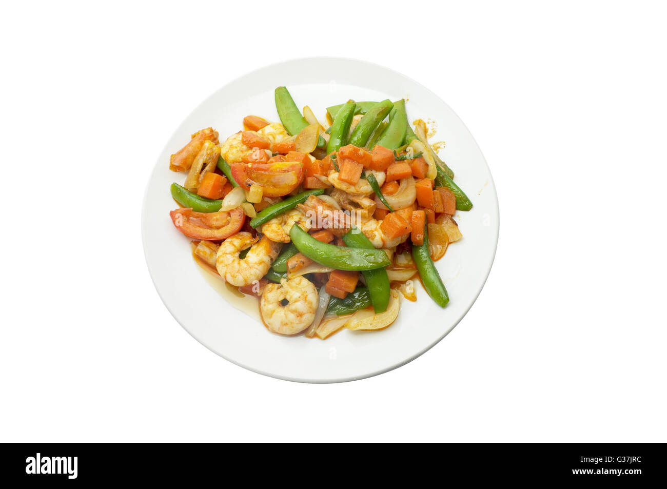 Mescolare fritto misto di verdure e gamberetti Foto Stock