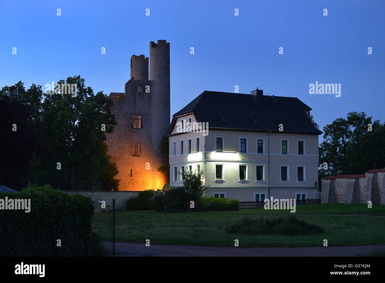 Le rovine del castello di Hoher Schwarm, Saalfeld, Turingia, Germania Foto Stock