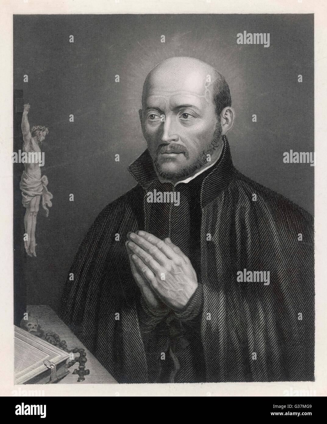 Ignazio di Loyola (1491 - 1556), spagnolo Saint, fondatore della Società di Gesù (Gesuiti), in un atteggiamento di preghiera. Foto Stock