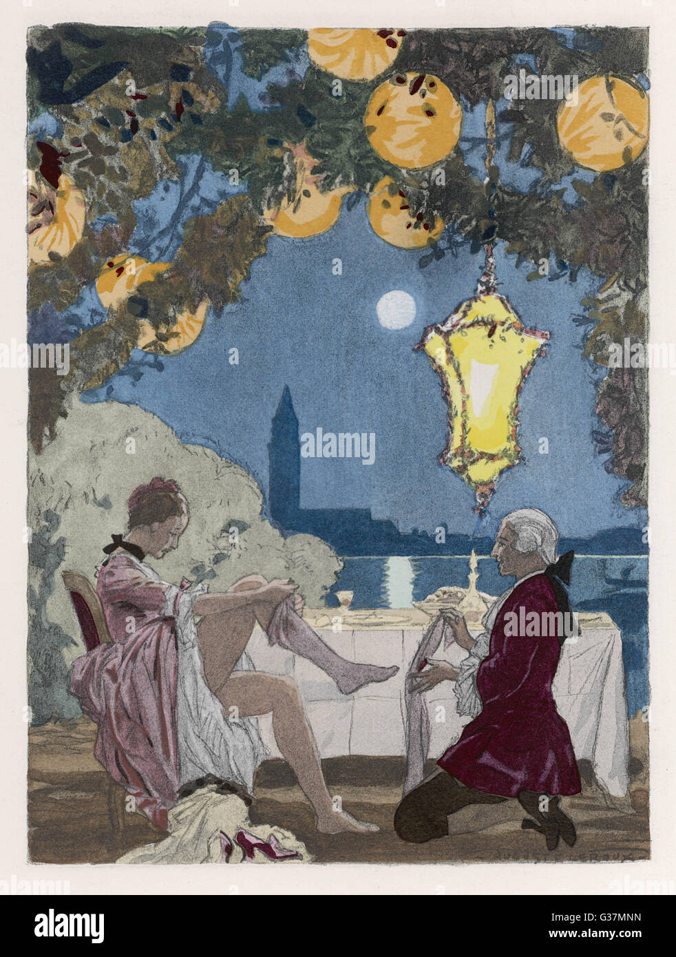 GIOVANNI Giacomo Casanova, Chevalier de Saingalt avventuriero italiano, aiuta a C C con la sua calze, a Venezia Data: 1725-1798 Foto Stock