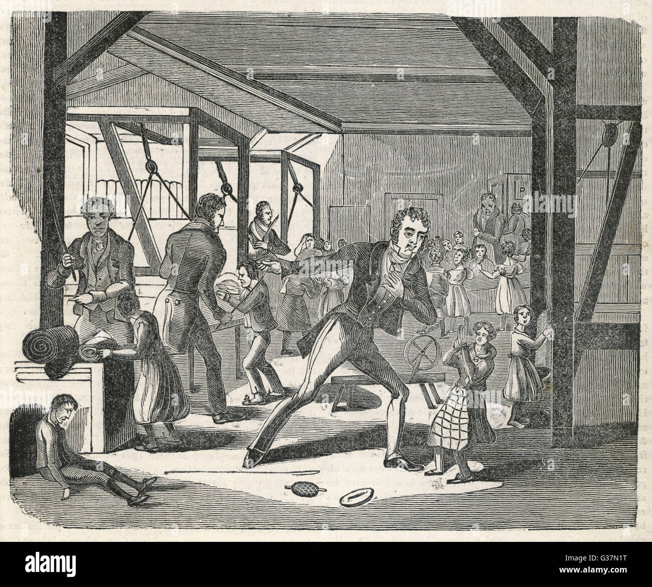 Il trattamento brutale dei bambini nelle fabbriche di inglese data: 1834 Foto Stock