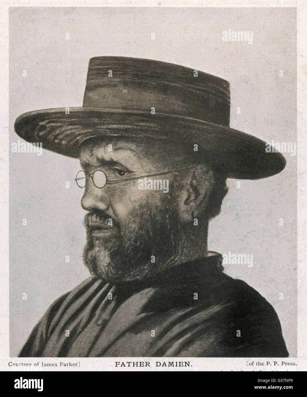 Padre Joseph De Veuster Damien missonary belga che ha aiutato i lebbrosi Data: circa 1870s Foto Stock