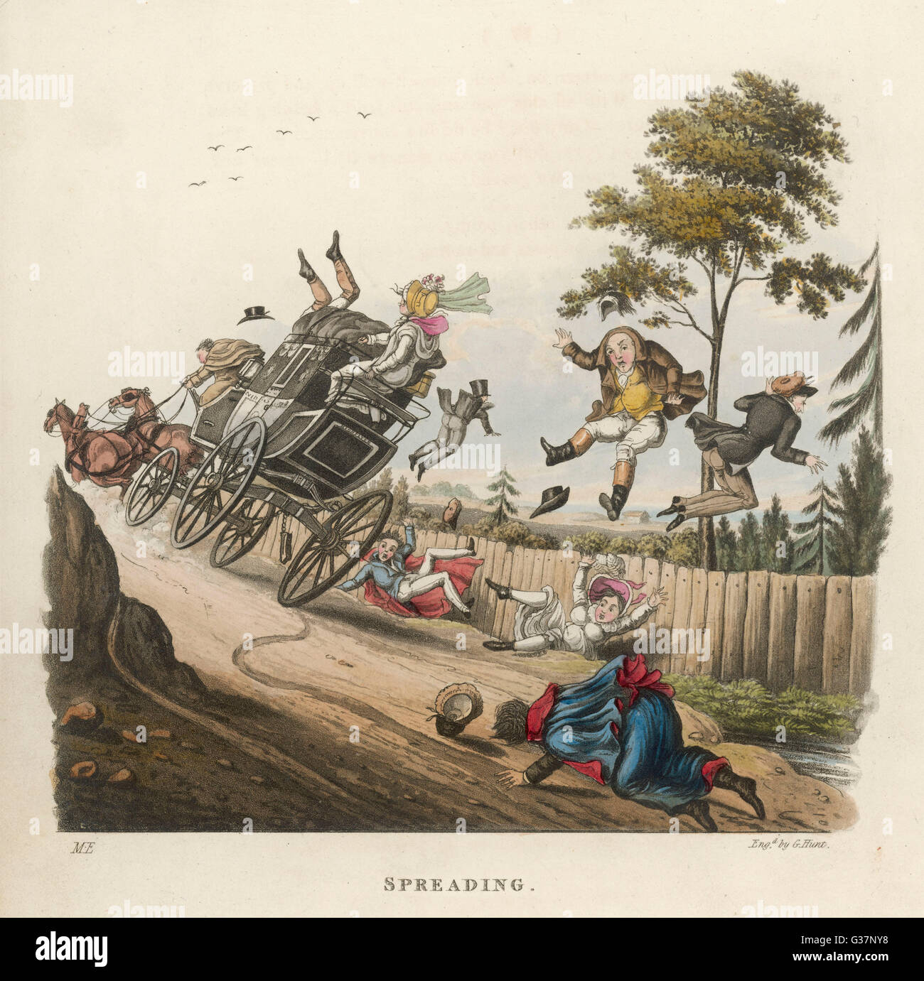 Stagecoach getta il suo carico... Data: 1825 Foto Stock