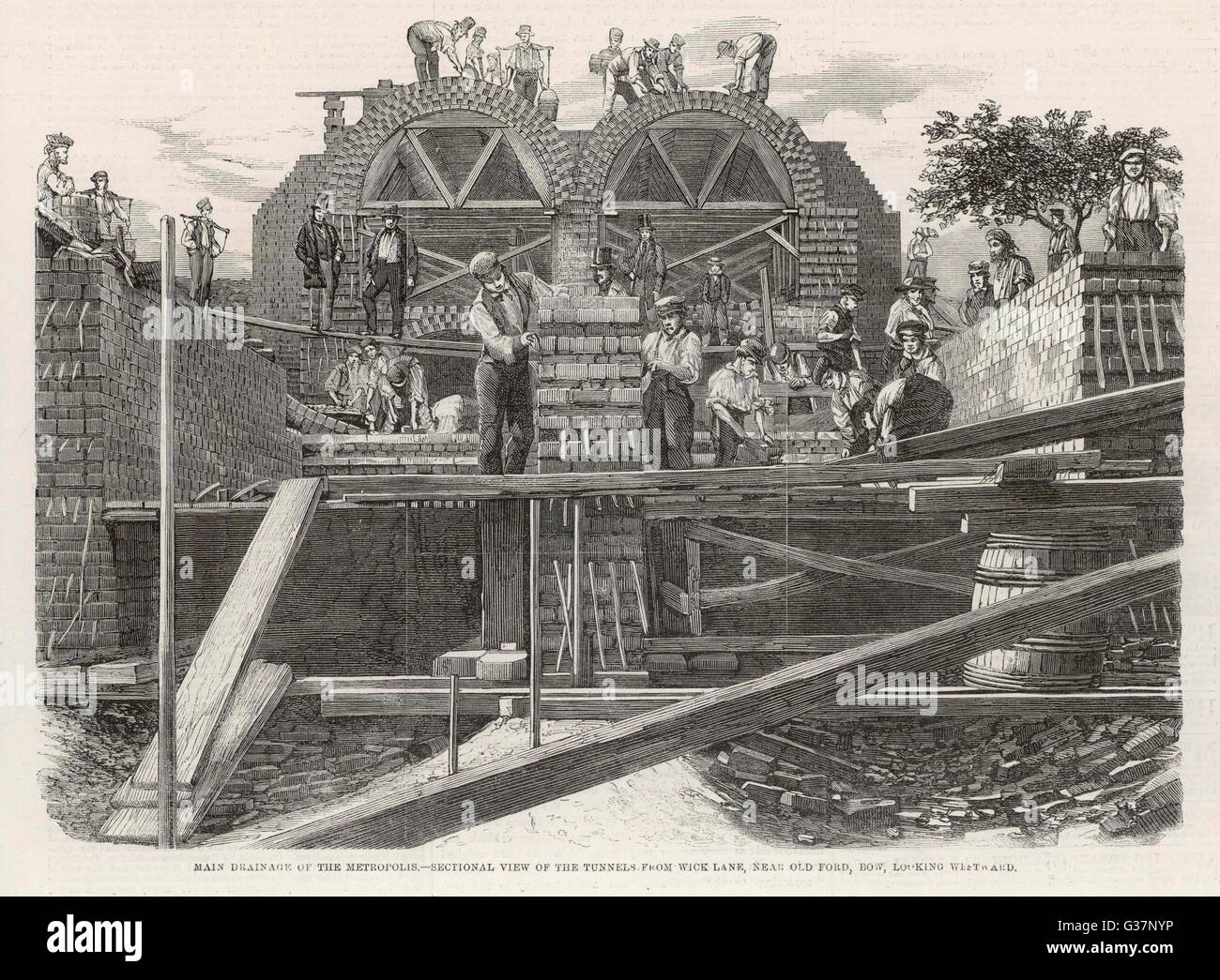 Costruzione di fogne di Londra a Bow 1859 Foto Stock