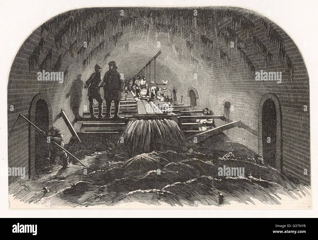 London's fognature : riparazione la flotta di fognature sotto Fleet Street data: 1854 Foto Stock