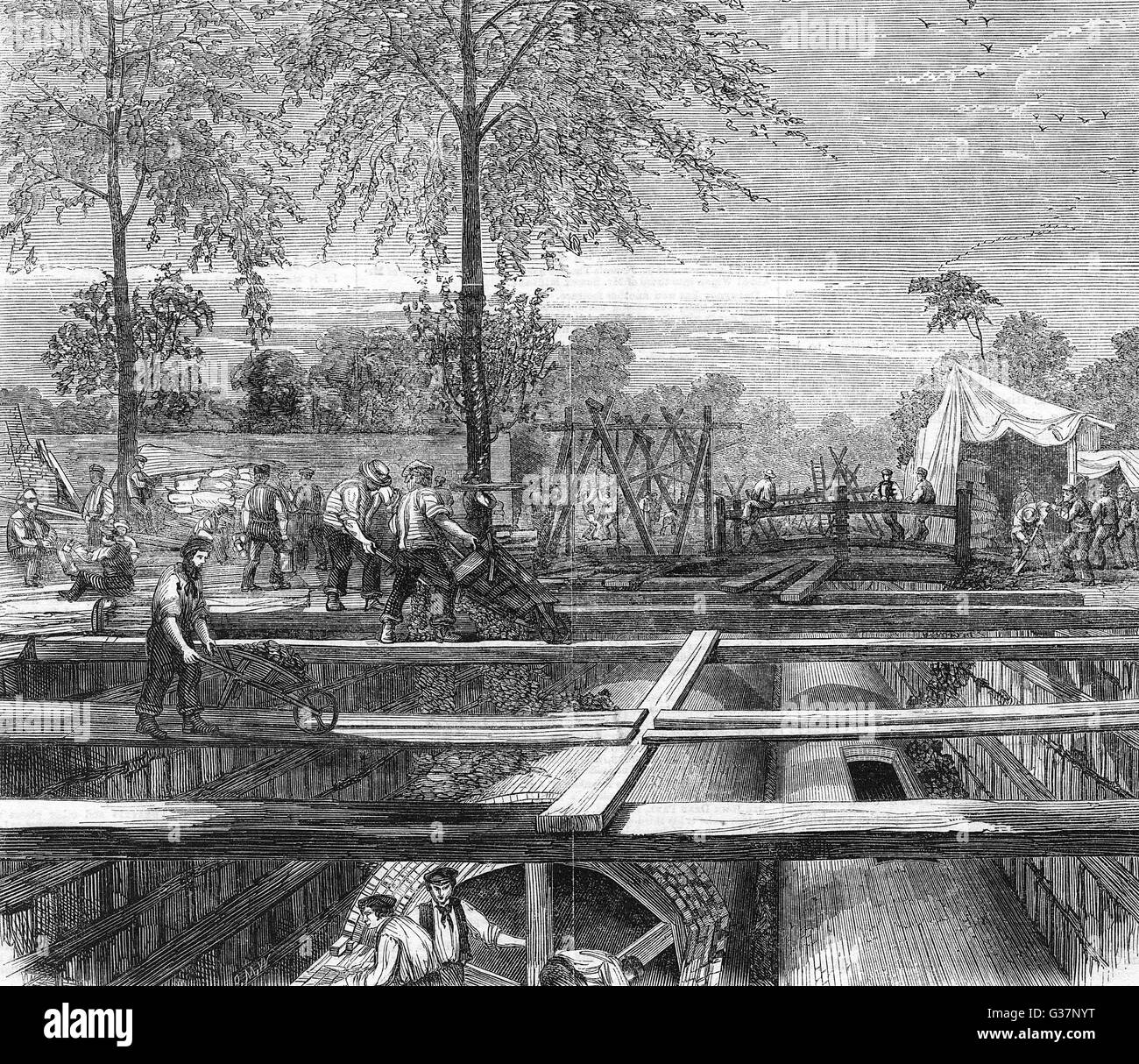 London Metropolitan principali opere di drenaggio : costruzione di fognature a New Cross data: 1861 Foto Stock