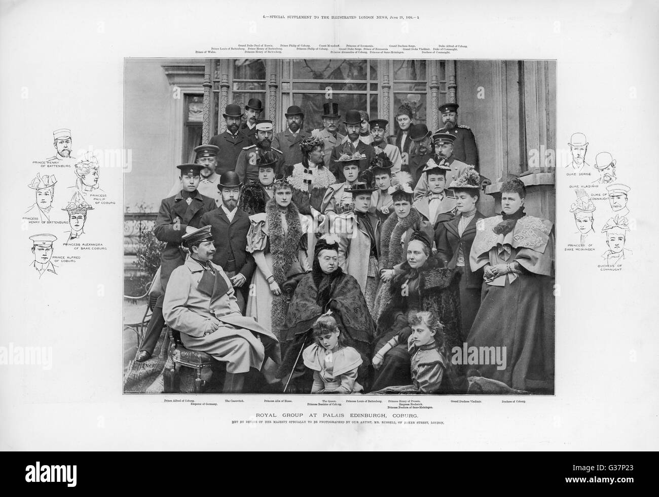 La regina Victoria (1819 - 1901) con reali europei a Coburg in 1894. Data: 1894 Foto Stock