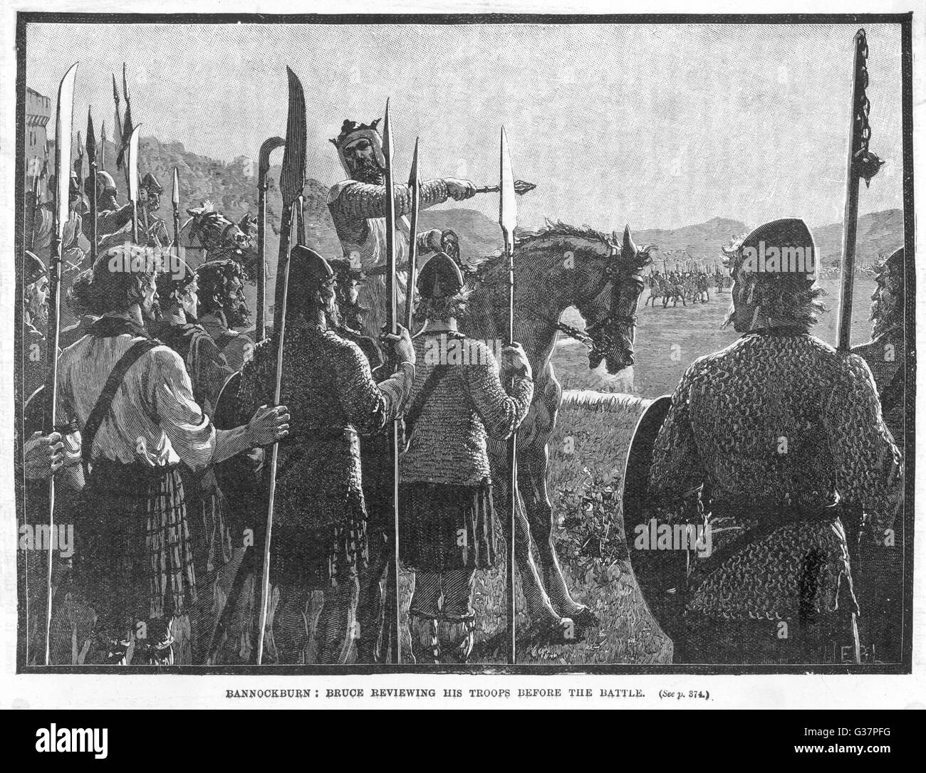 Prima della battaglia, King Robert de Bruce VIII recensioni l'esercito scozzese, che procedere per sconfiggere l'inglese Data: 24 giugno 1314 Foto Stock