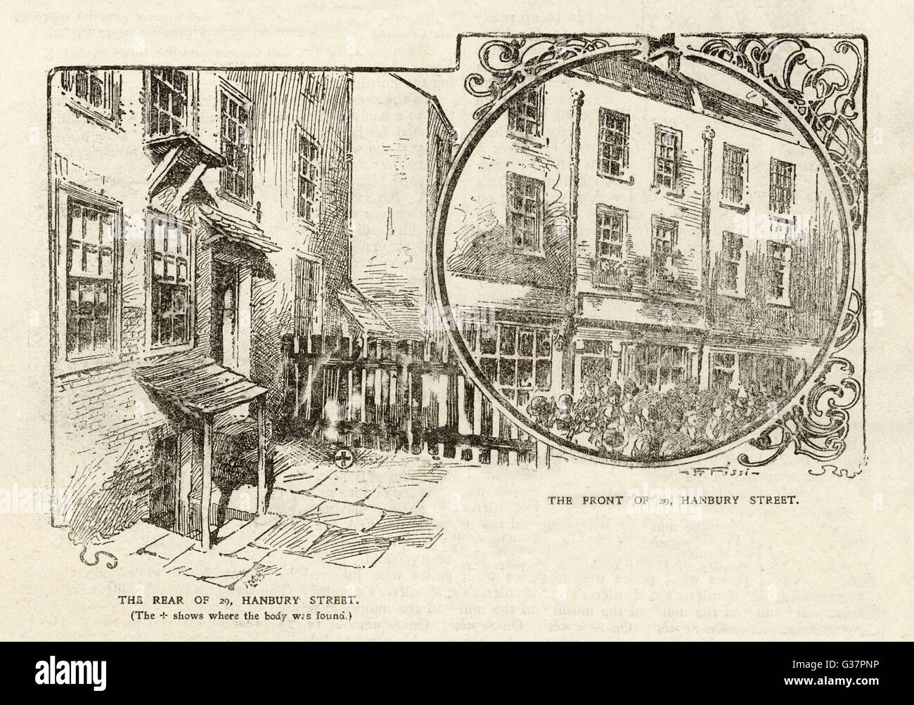 La parte posteriore di 20 Hanbury Street, Brick Lane, Spitalfields, dove il corpo di Anne Chapman fu trovato nelle prime ore del mattino da Davis, un carman Data: 8 settembre 1888 Foto Stock