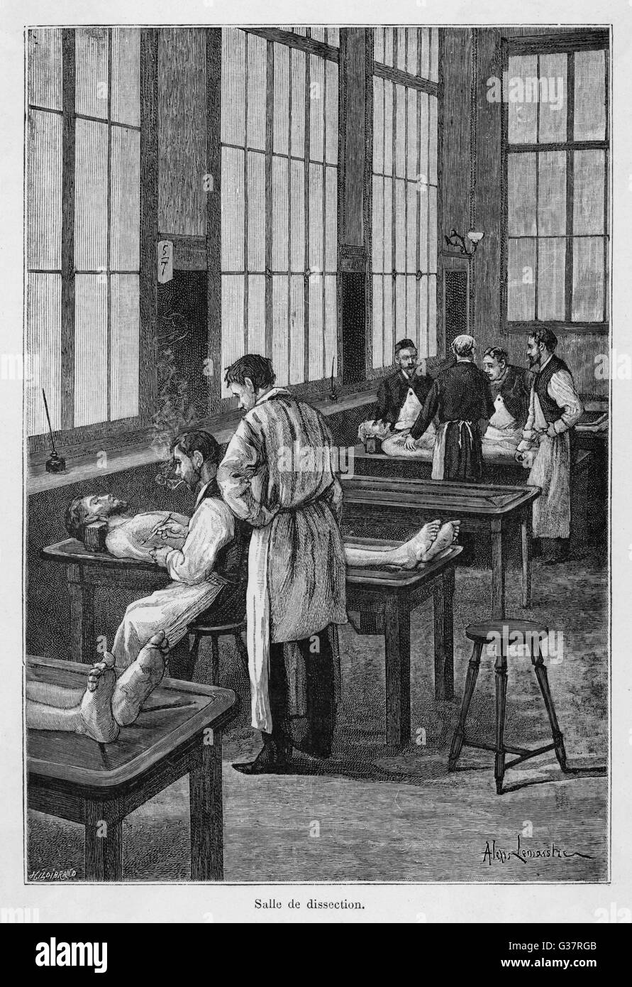 Corpi di dissezione presso la Scuola di Medicina di Parigi Data: circa 1880 Foto Stock