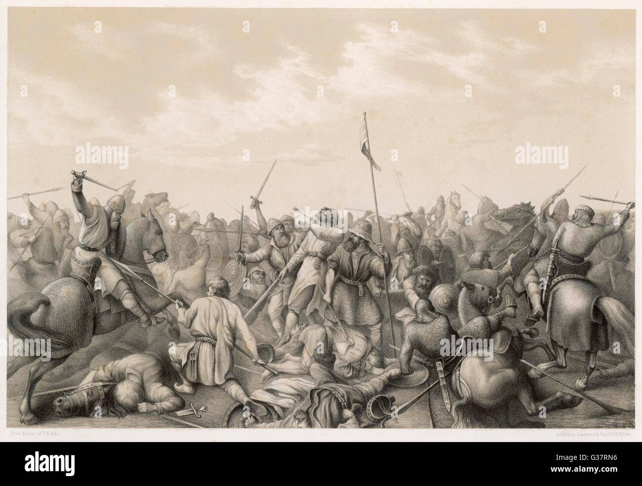 La battaglia di Stamford Bridge Harald Godwinson (Harold, re d'Inghilterra) sconfitte invadendo i norvegesi sotto Harald Haardraade Data: 25 Settembre 1066 Foto Stock