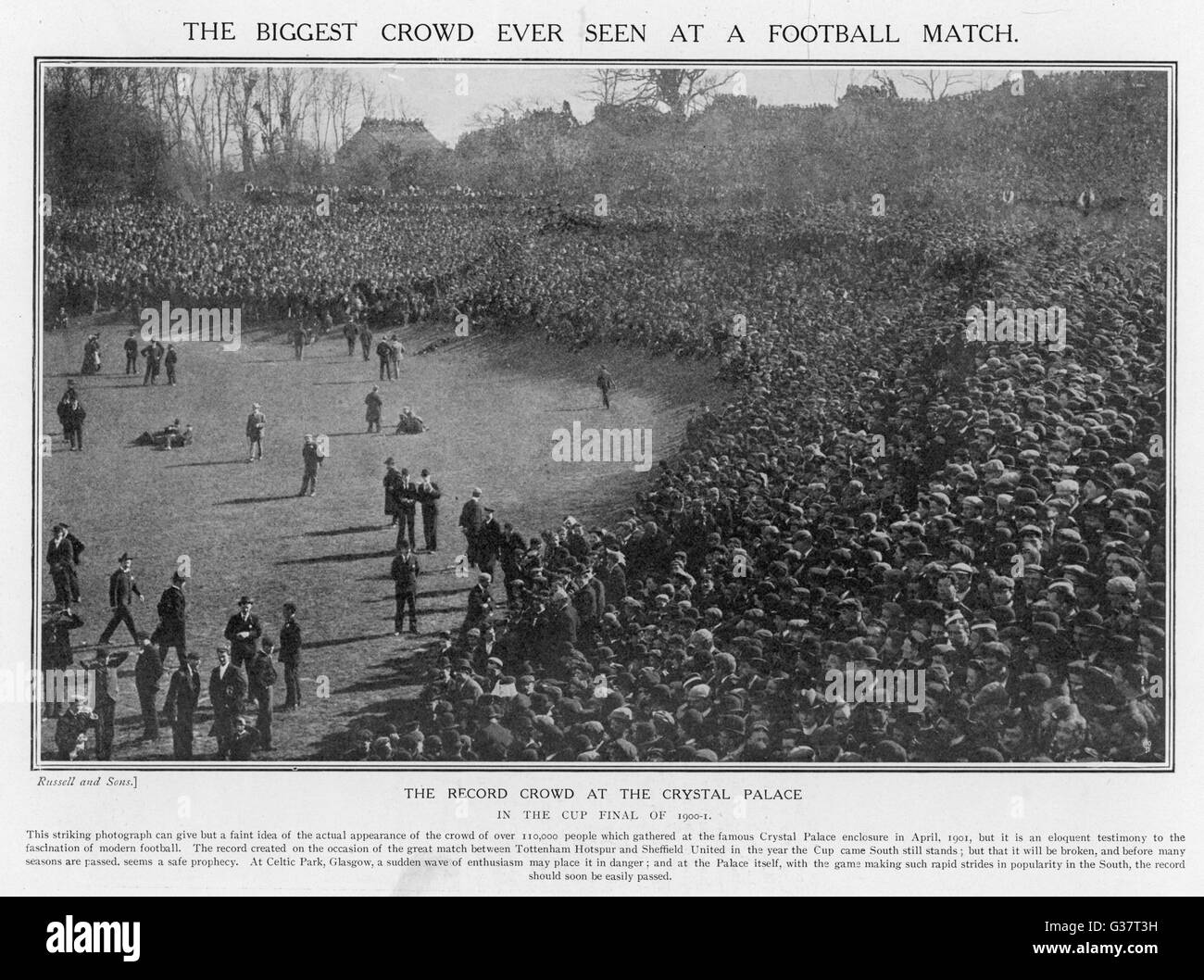 TOTTENHAM HOTSPUR Vs SHEFFIELD REGNO. 110.000 persone guarda il 1901 finale di FA Cup. Data: 1901 Foto Stock