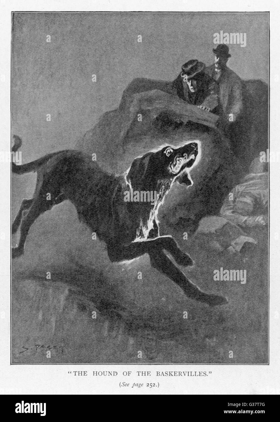 Il Segugio del BASKERVILLES Holmes e Watson guarda il timoroso hound. Data: primo pubblicato: 1901-2 Foto Stock