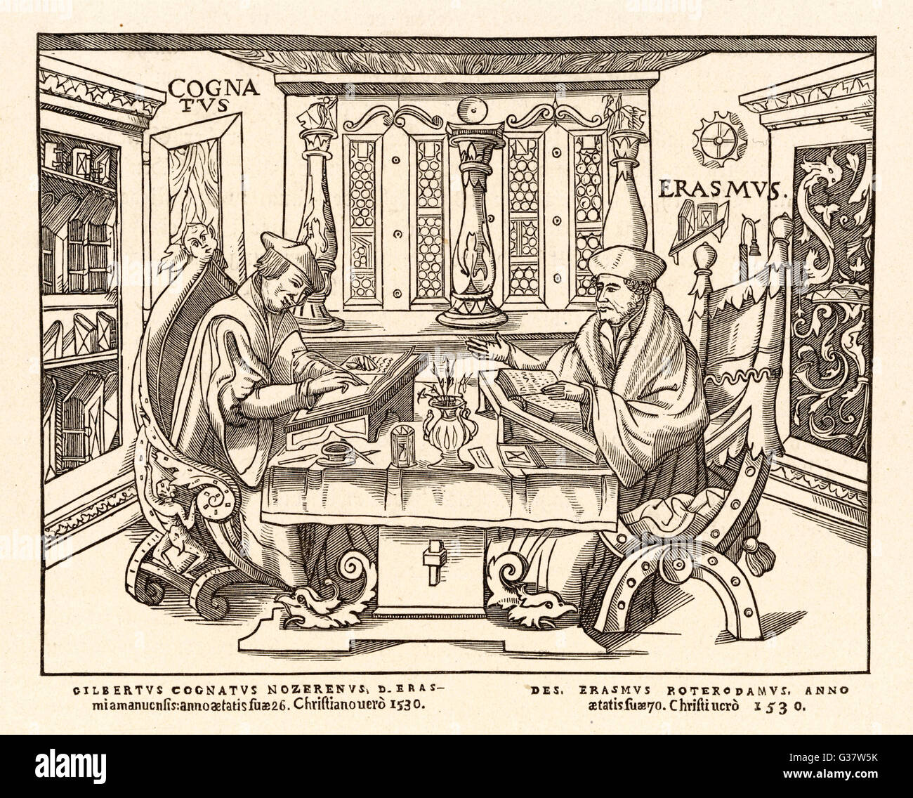 Desiderio ERASMUS umanista olandese con il suo collega Gilbertus Cognatus data: 1466 - 1536 Foto Stock