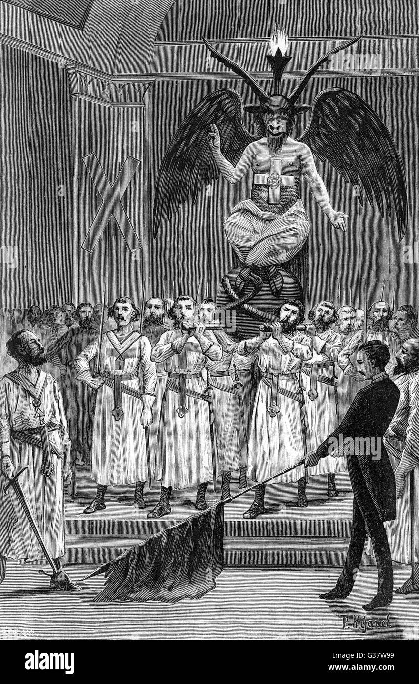 Immagine di Baphomet portato in processione all'apertura di un alto Rito Scozzese Data: 1890s Foto Stock