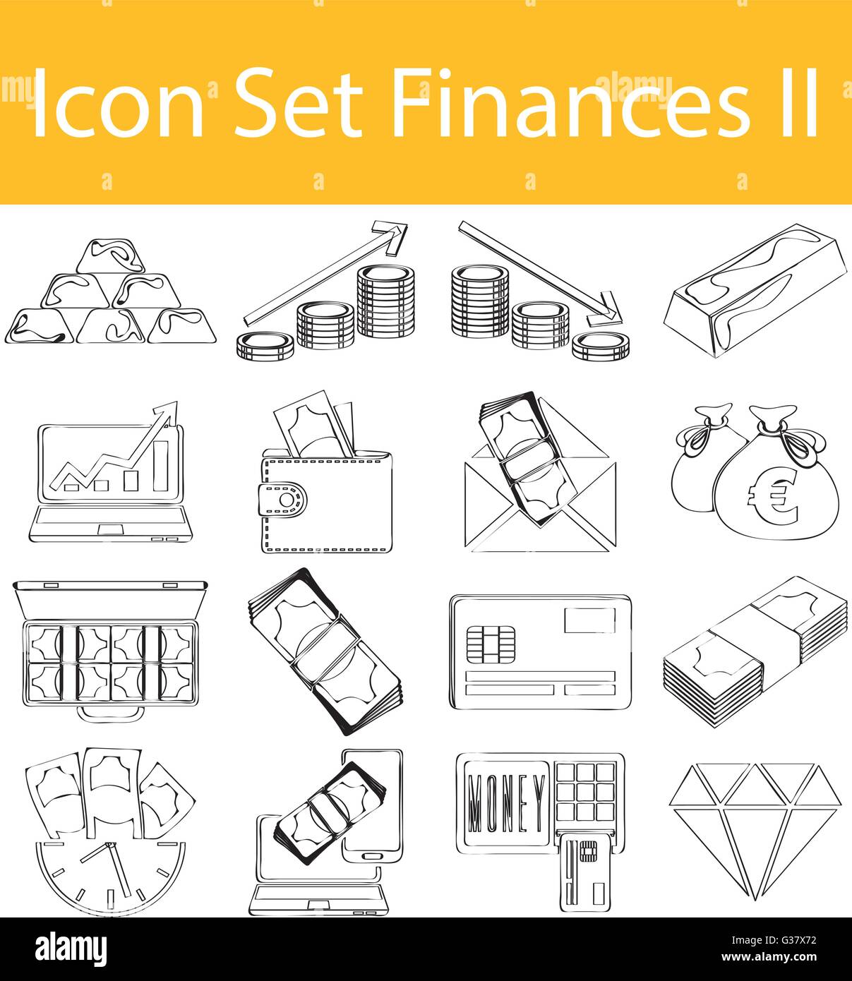 Icona impostare le finanze II con 16 icone per un utilizzo creativo in graphic design Illustrazione Vettoriale