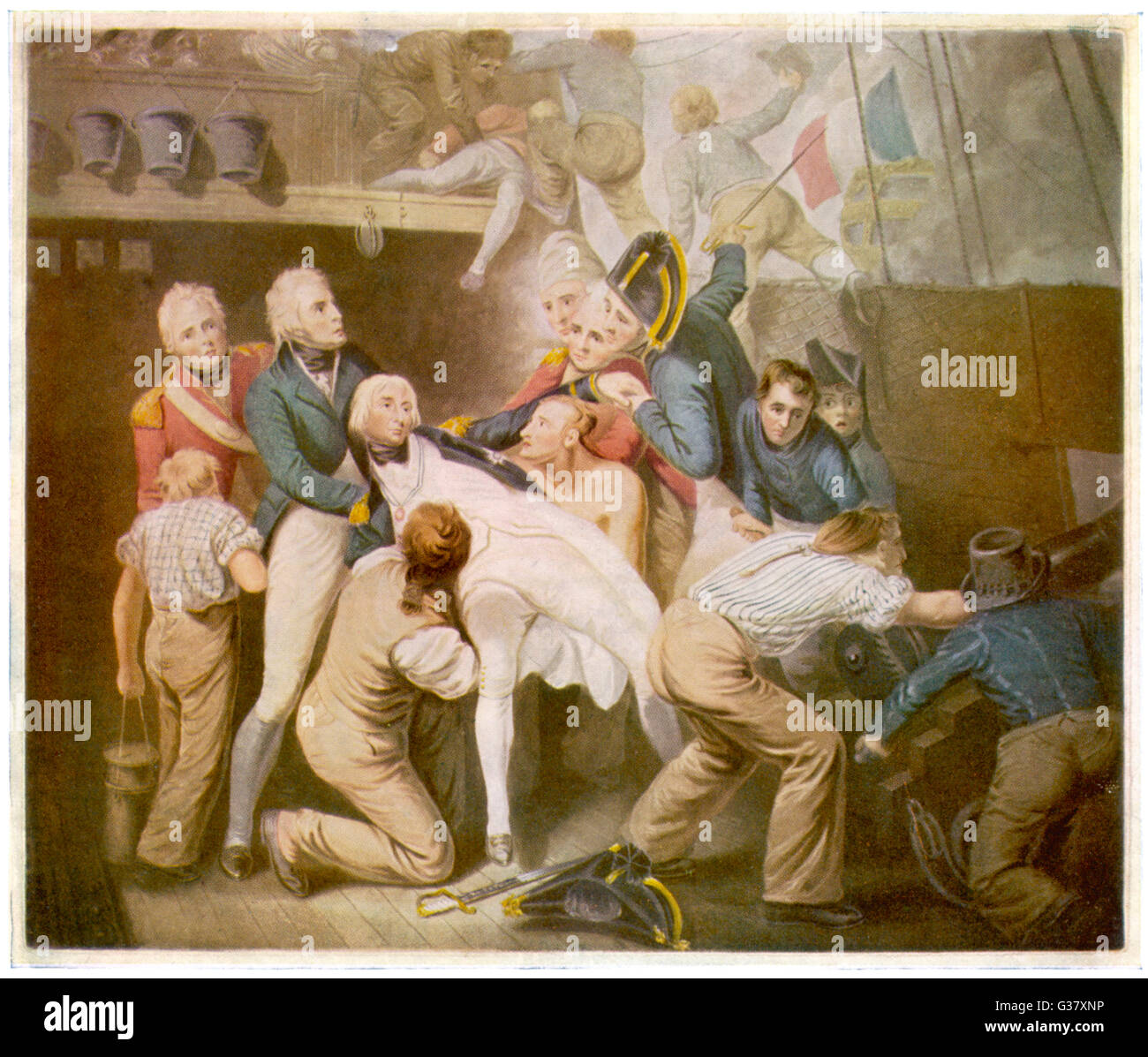Horatio Nelson , primo Visconte Nelson(1758-1805)è colpito ed ucciso a bordo la vittoria nella battaglia di Trafalgar, 21 ottobre 1805. Data: 21 ottobre 1805 Foto Stock