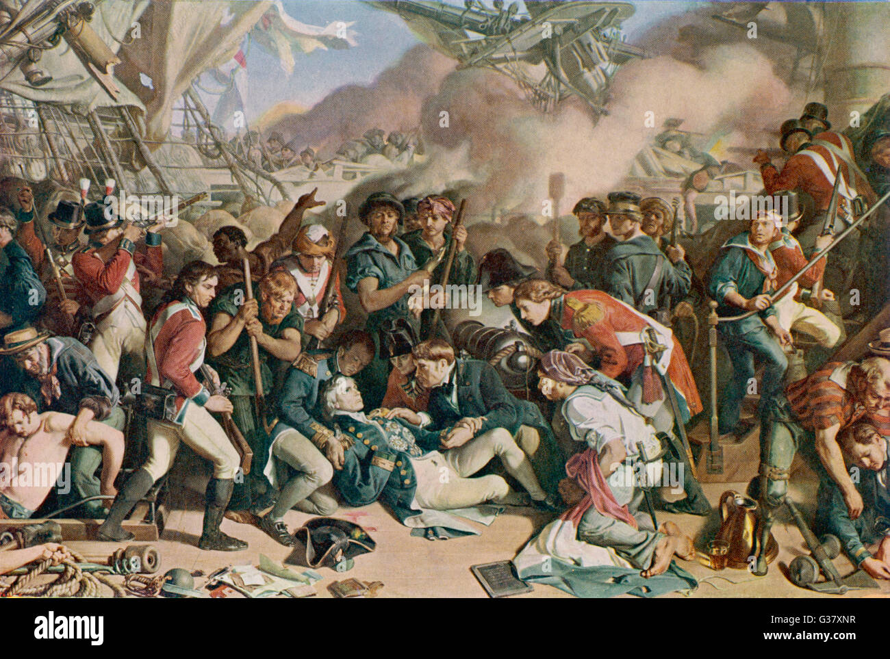 Lord Nelson uccise nella battaglia di Trafalgar, 1805. Foto Stock