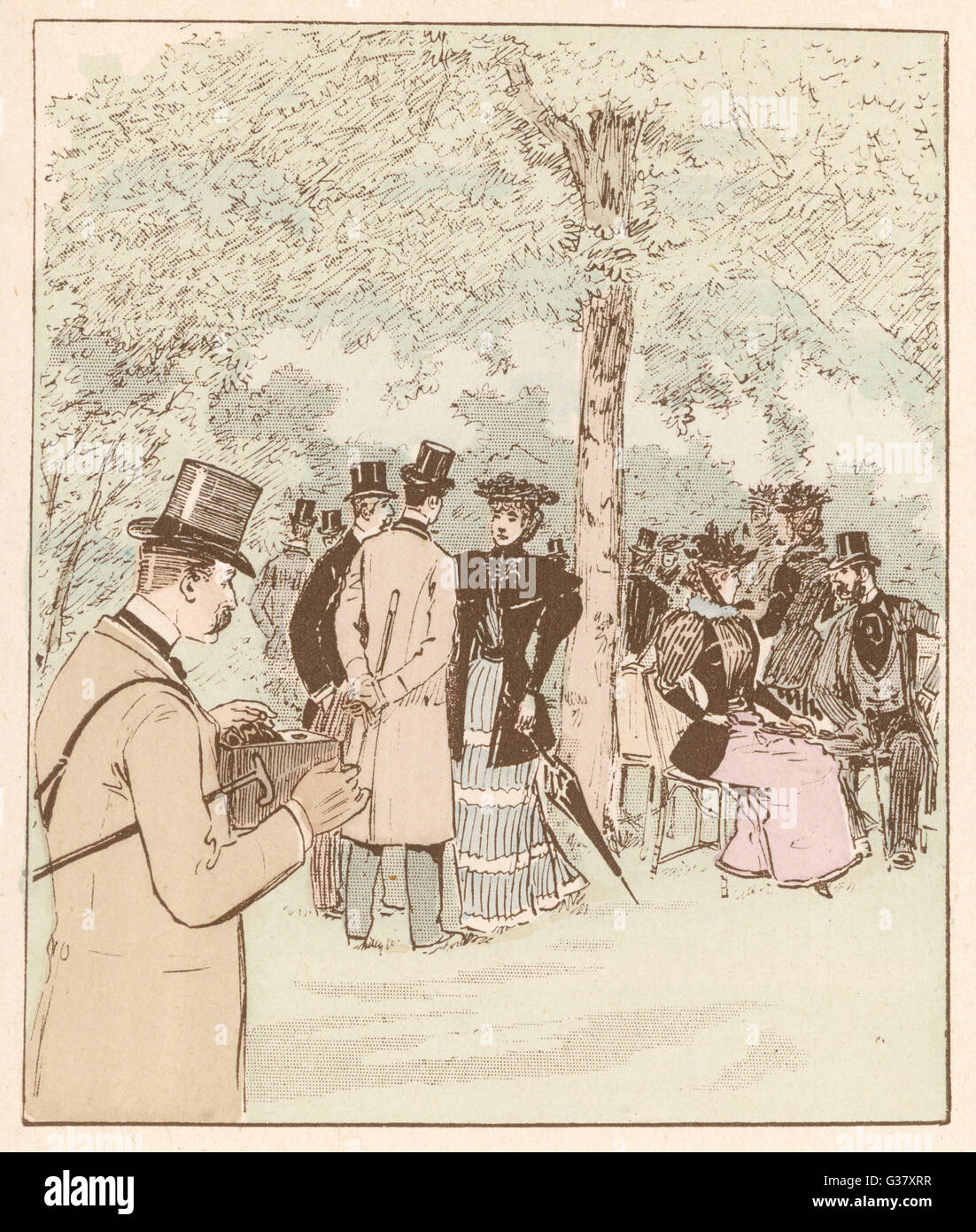 Festa in giardino fotografata 1890s Foto Stock