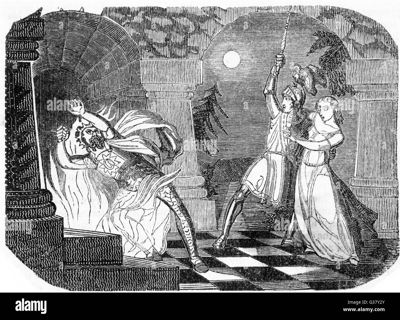 Il re demone si è respinto dal cavaliere Foto Stock