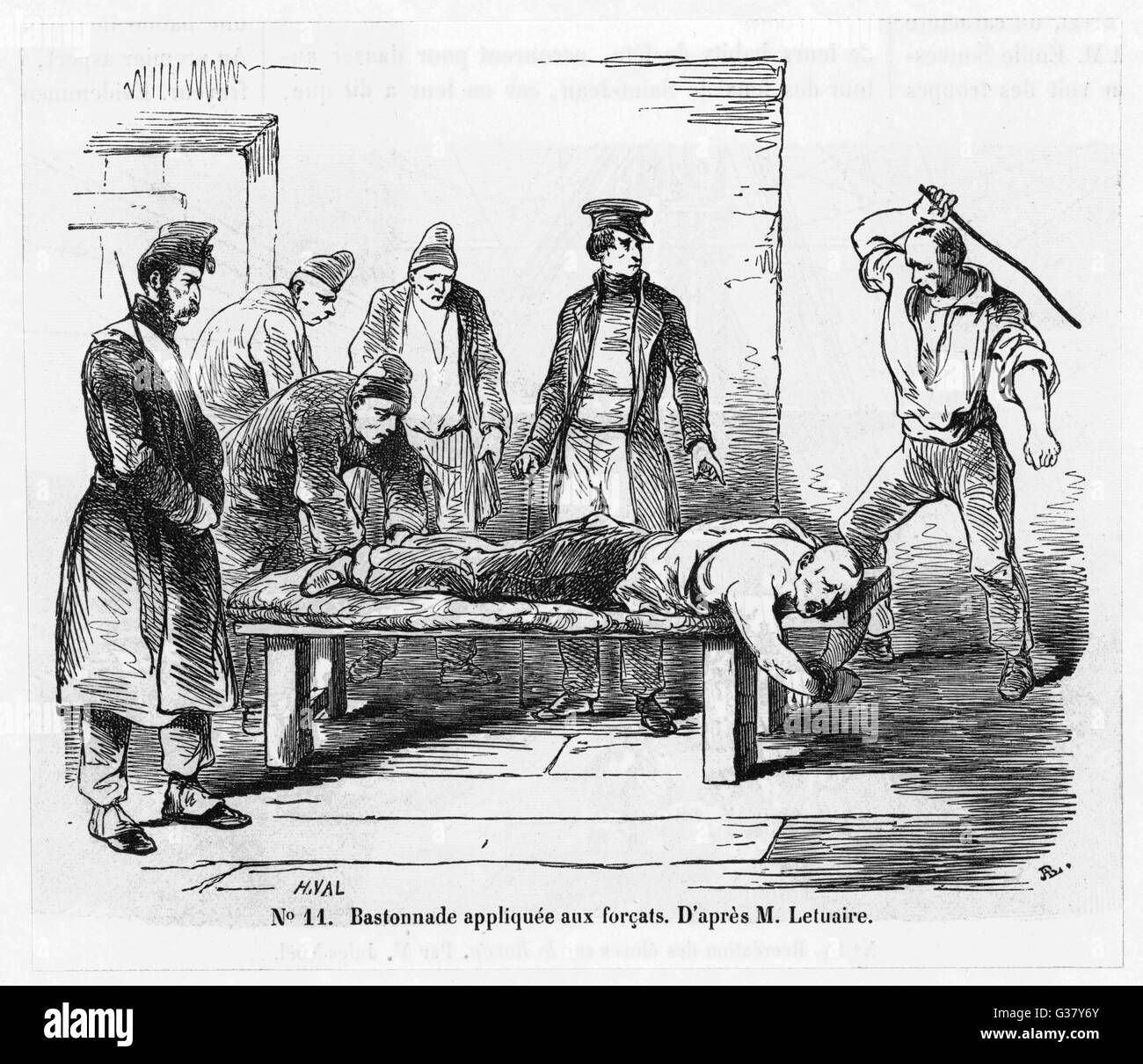 La punizione del 'bastonnade' inflitta ad un prigioniero francese. Data: 1848 Foto Stock