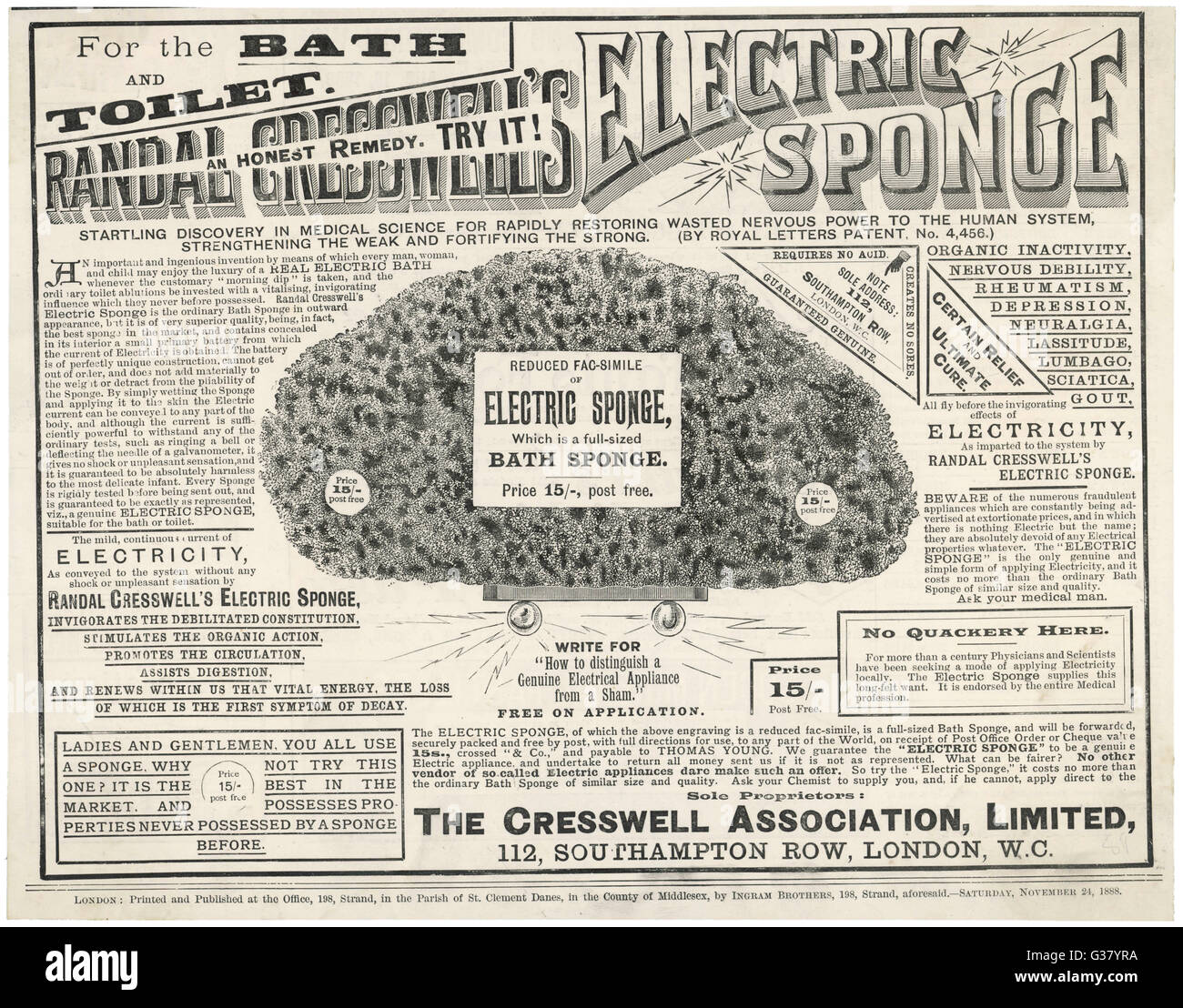 Annuncio per Cresswell Electric Sponge 1888 Foto Stock