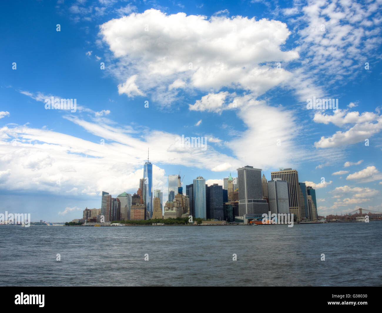 Skyline di New York da Governors Island Foto Stock