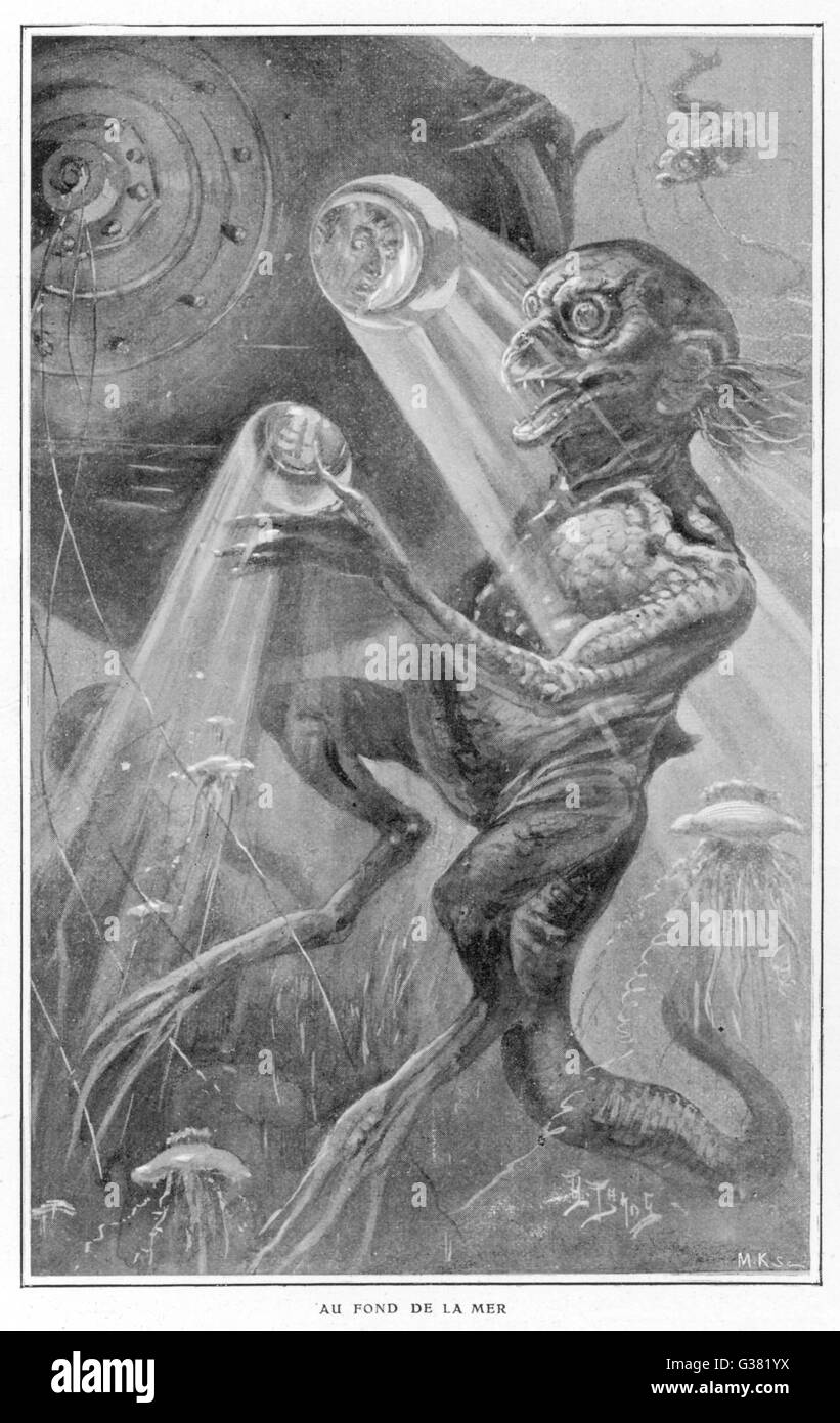 "Nell'Abisso' subacquei incontrano strane creature in basso a profondità dell'oceano data: 1896 Foto Stock
