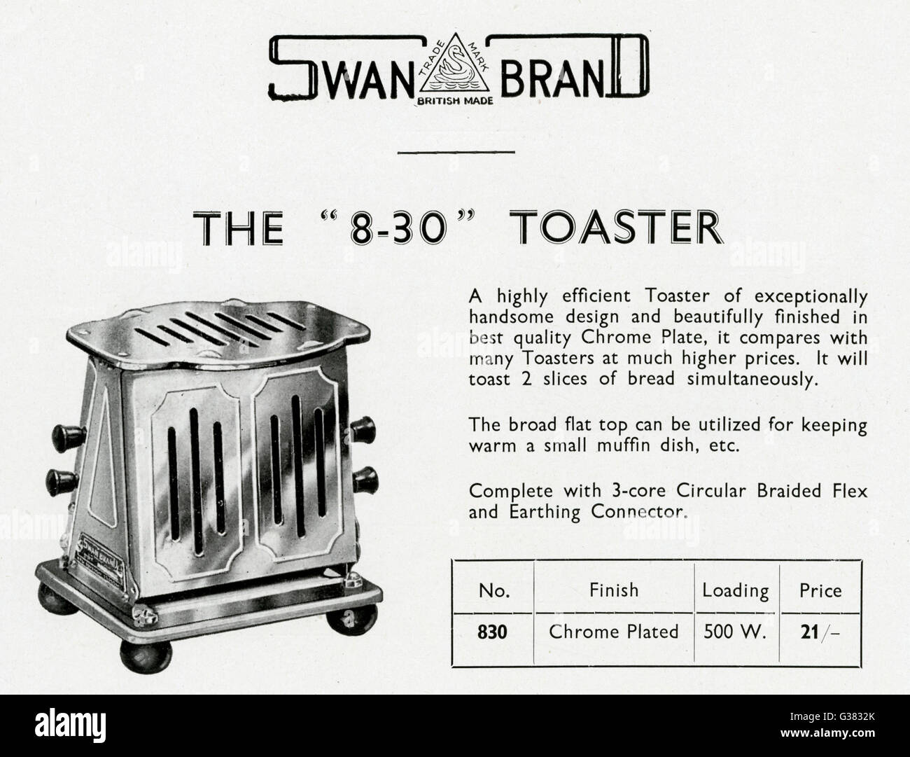 Il "8-30" tostapane, progettato per tostare due fette di pane contemporaneamente e con una parte superiore piatta per mantenere altre prelibatezze calde. Data: 1939 Foto Stock
