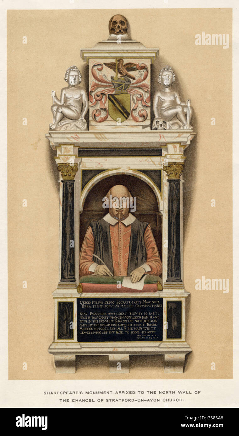 WILLIAM SHAKESPEARE poeta e drammaturgo, monumento nella chiesa della Santa Trinità, Stratford-upon-Avon data: 1564 - 1616 Foto Stock