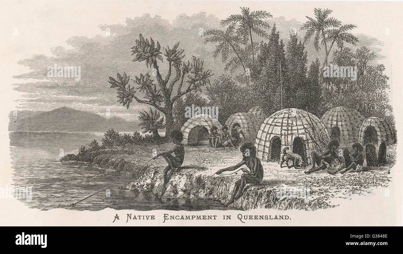 Un accampamento aborigeno, Queensland Data: nel 1860 circa Foto Stock