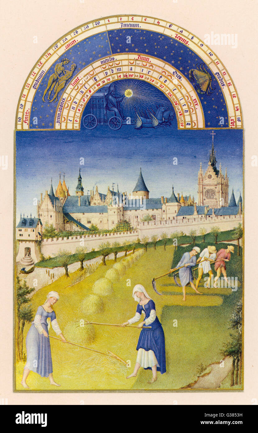 Fieno fare, 15th ° secolo Francia Foto Stock
