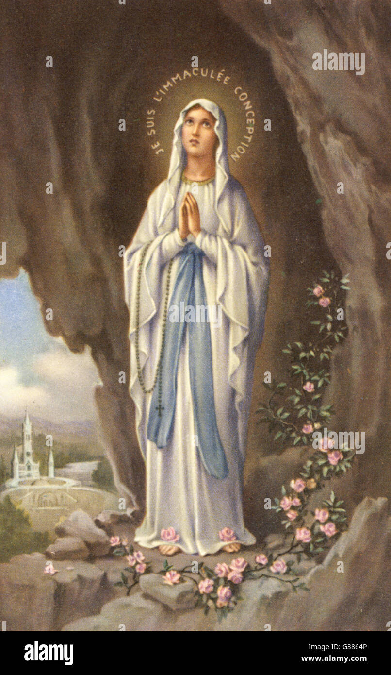 La Vergine Maria come presumibilmente visto da Bernadette - altamente romanticised rappresentazione italiana data: 1858 Foto Stock