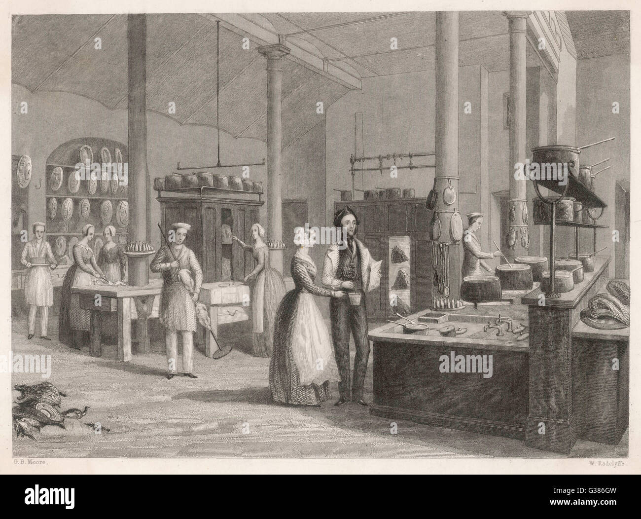 Il personale della cucina a la riforma Club di Londra, dove le cucine sono stati progettati da Alexis Soyer data: 1840 Foto Stock
