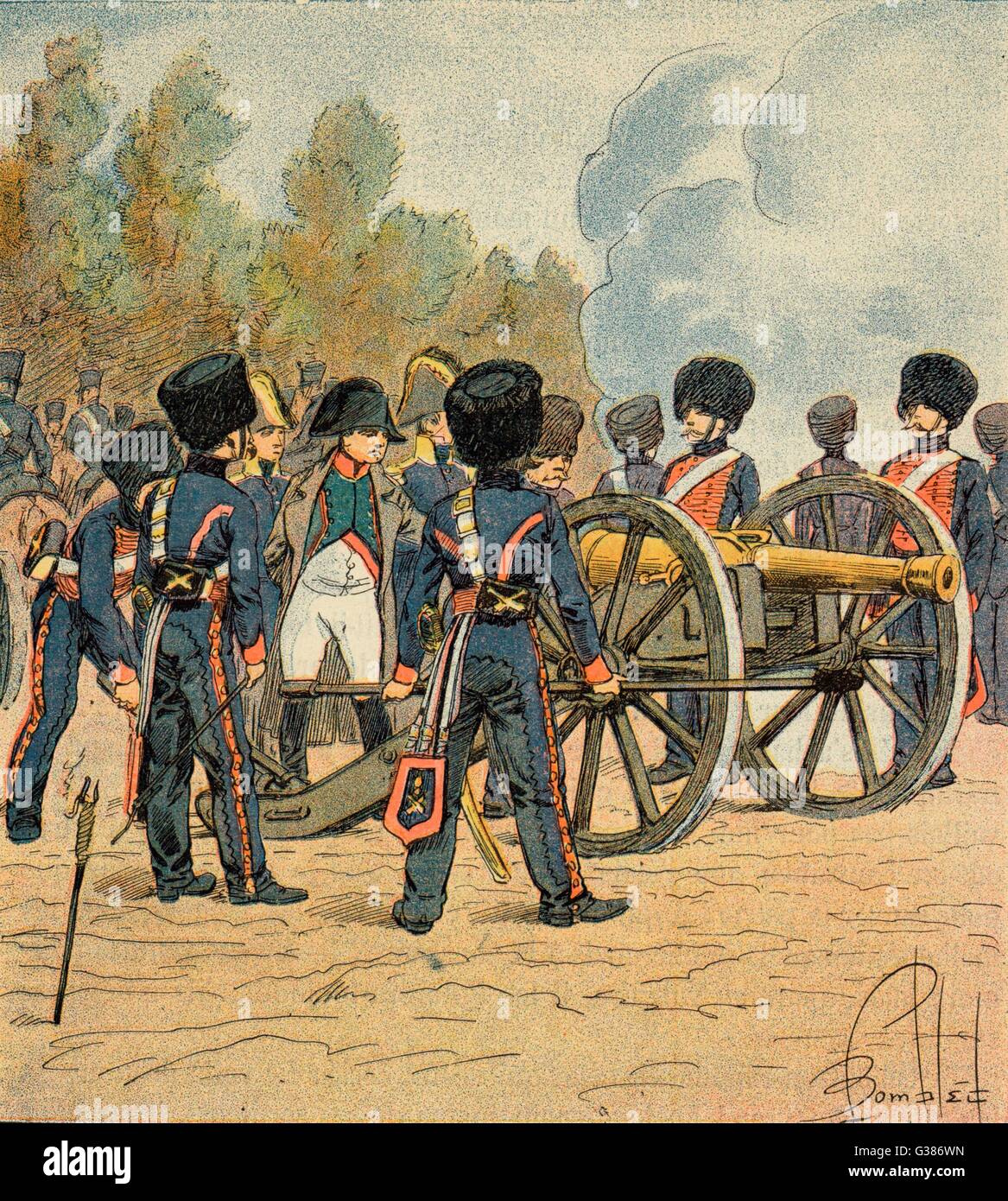 Egli stesso si prefigge di pistole presso i Prussiani, durante la battaglia di Montereau Data: 18 Febbraio 1814 Foto Stock