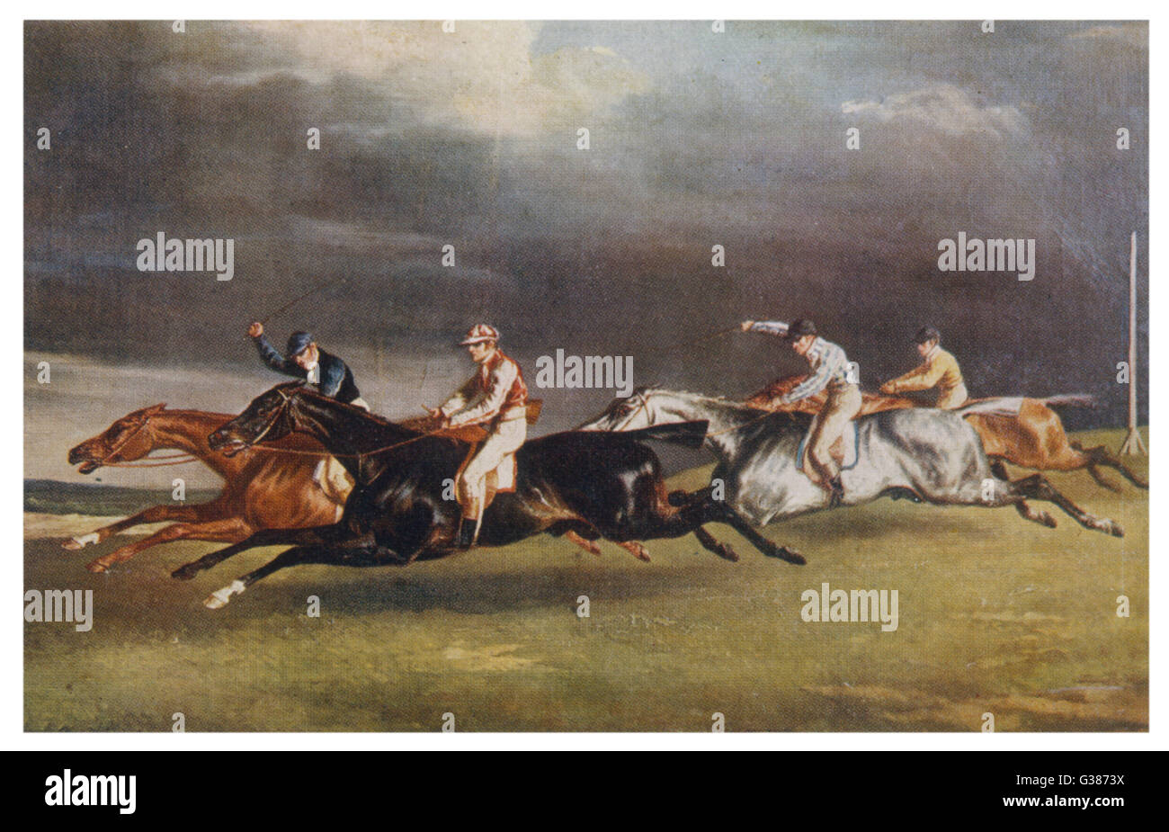 Corsa di cavalli - cartolina Foto Stock