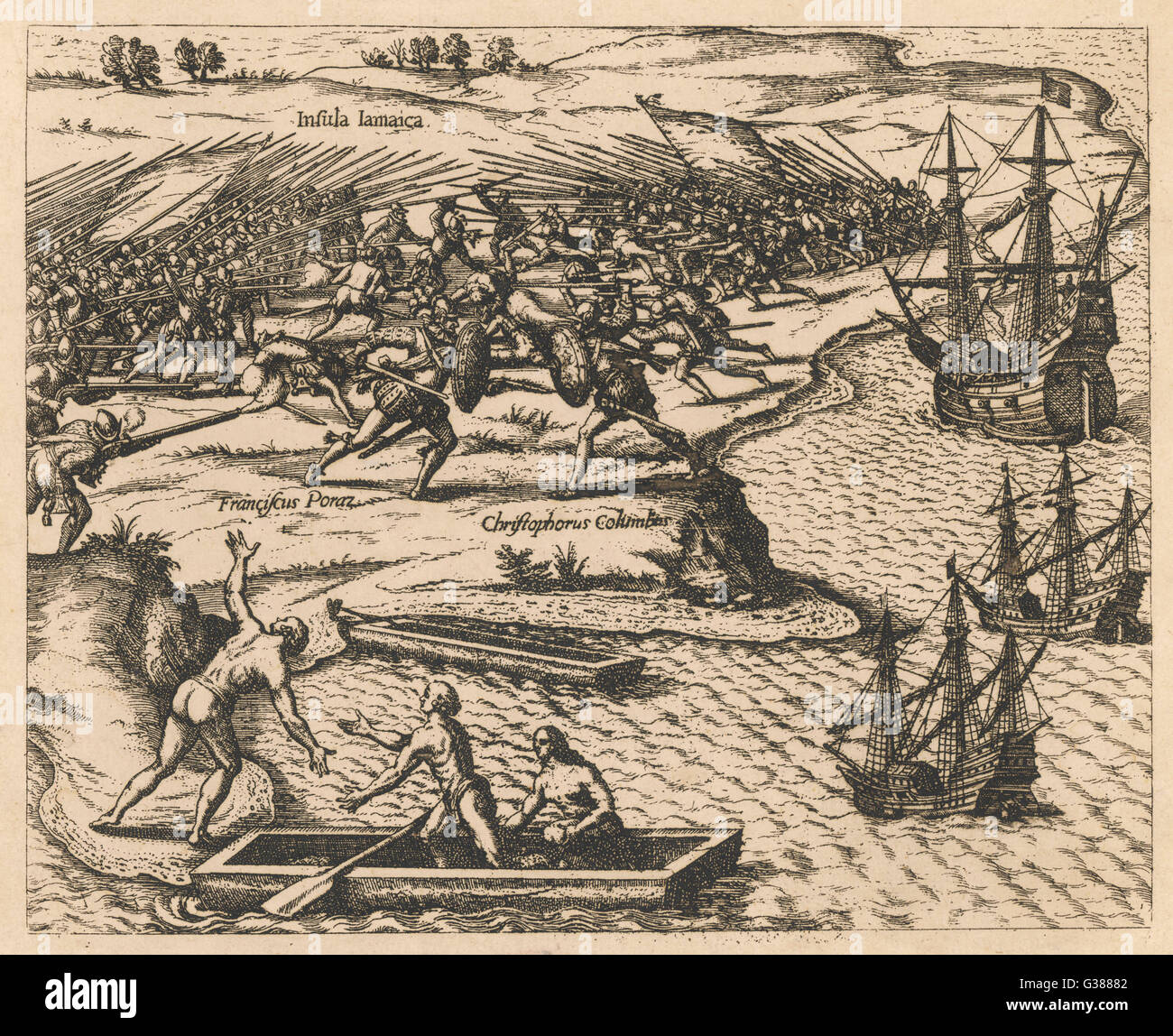 Christopher Columbus terre in Giamaica durante il suo secondo viaggio verso il nuovo mondo Data: 3 maggio 1494 Foto Stock
