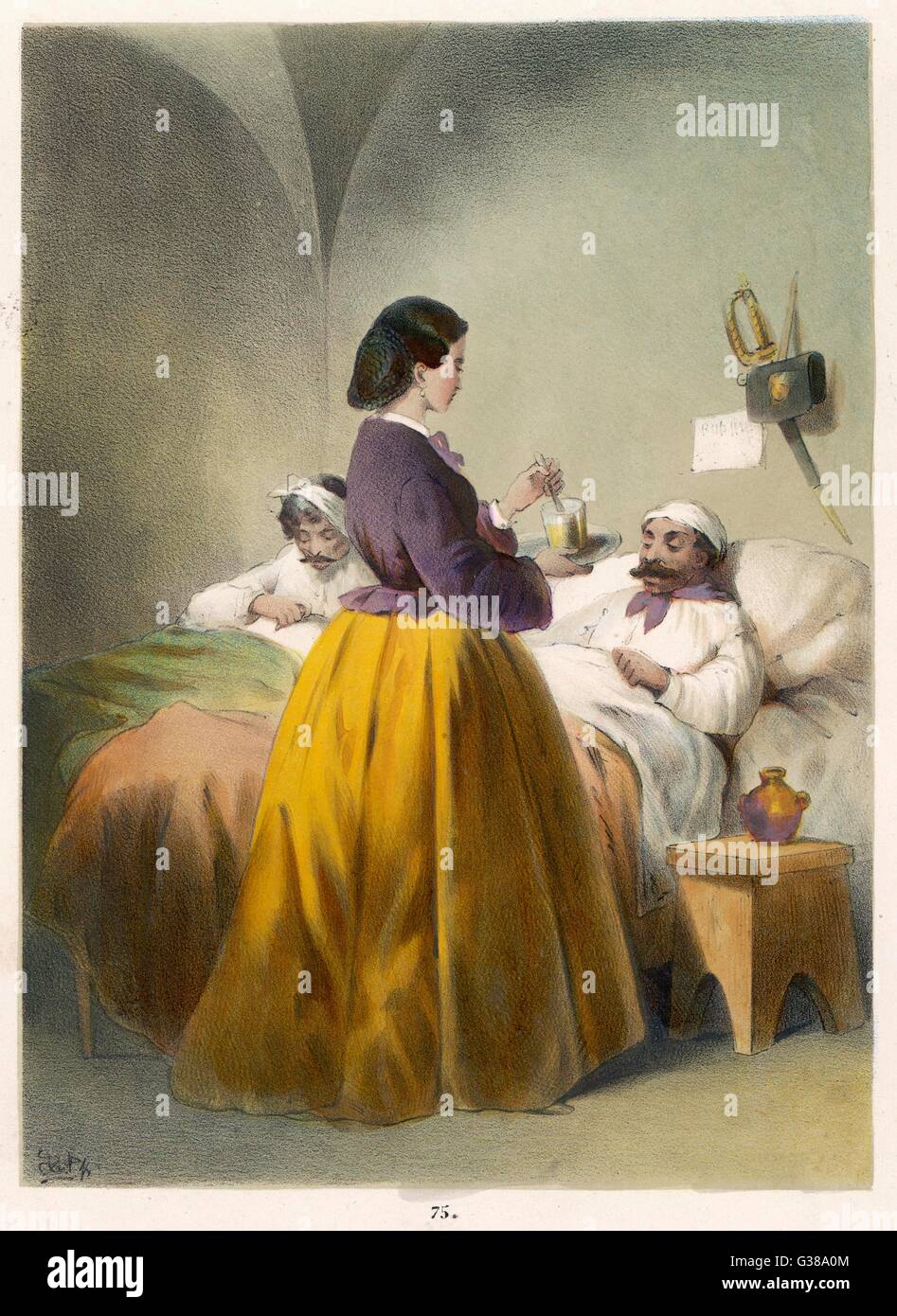 FLORENCE NIGHTINGALE a Scutari, Florence Nightingale assiste un paziente. Data: 1820 - 1910 Foto Stock