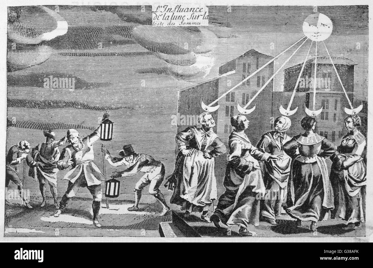 'L'influenza della luna sulle teste delle Donne " un secolo XVII la caricatura che riesce ad essere sia politicamente scorretto e scientificamente discutibile ... Data: xvii secolo Foto Stock