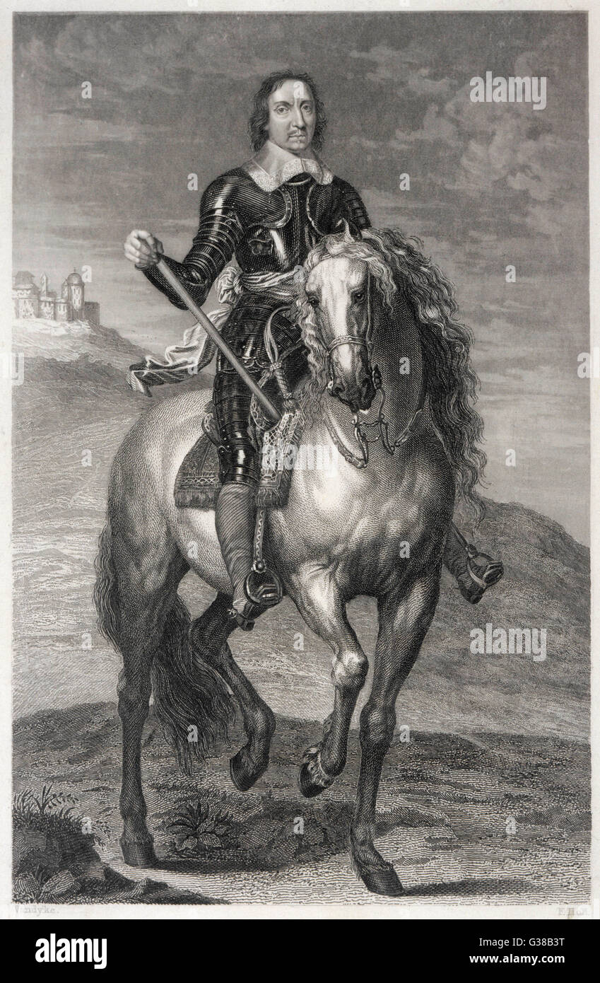 OLIVER CROMWELL soldato, statista, la protezione su un cavallo data: 1599 - 1658 Foto Stock