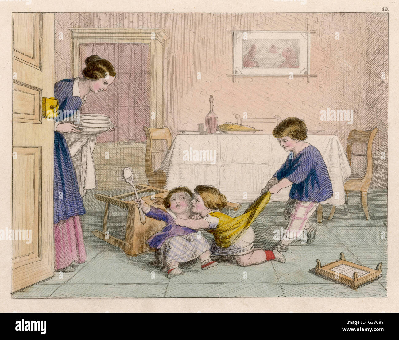 Mama trova i bambini quarreling data: 1852 Foto Stock