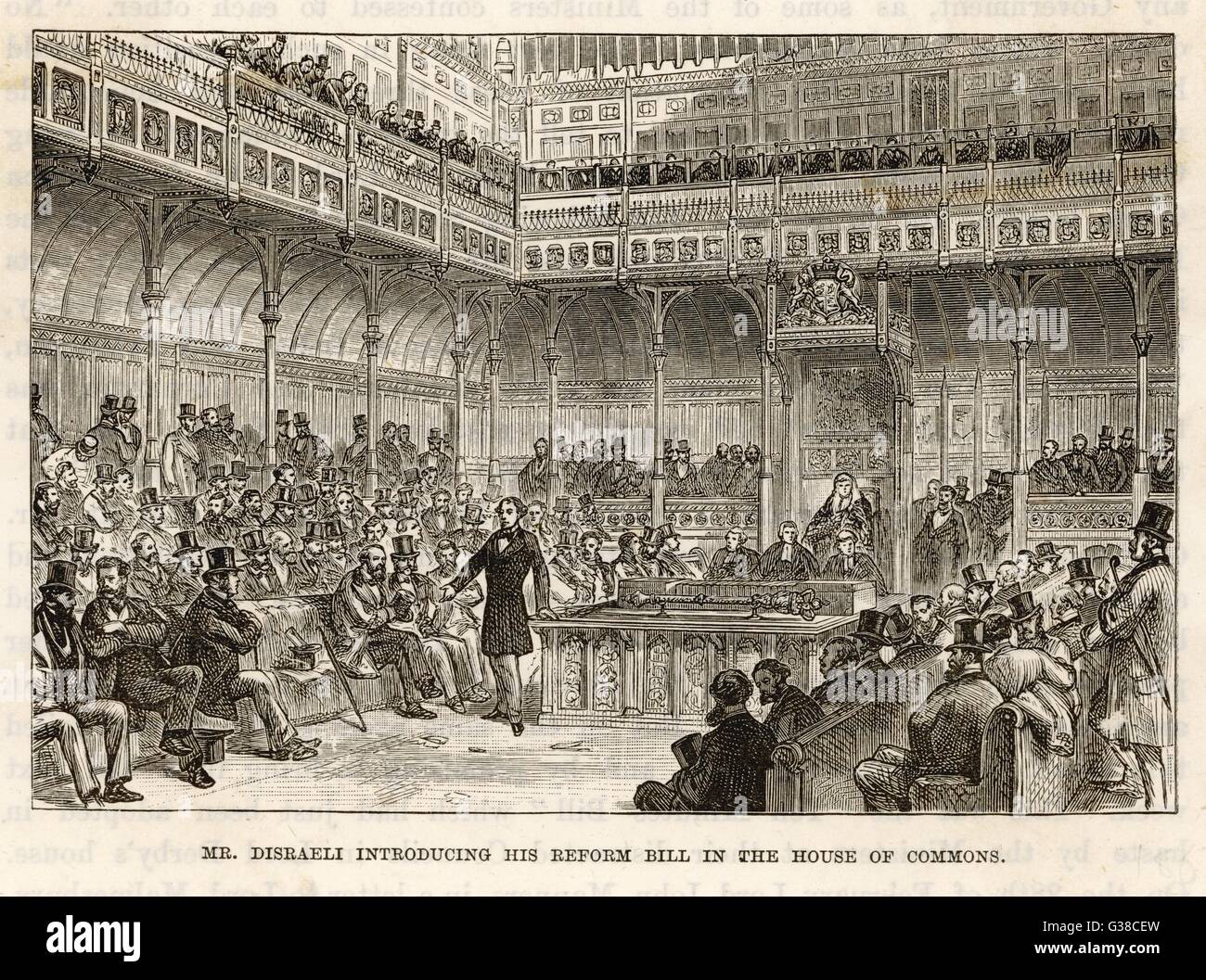 Disraeli introduce il suo progetto di riforma che consentirebbe di aggiungere più di un milione di elettori all'elettorato. Data: 1867 Foto Stock