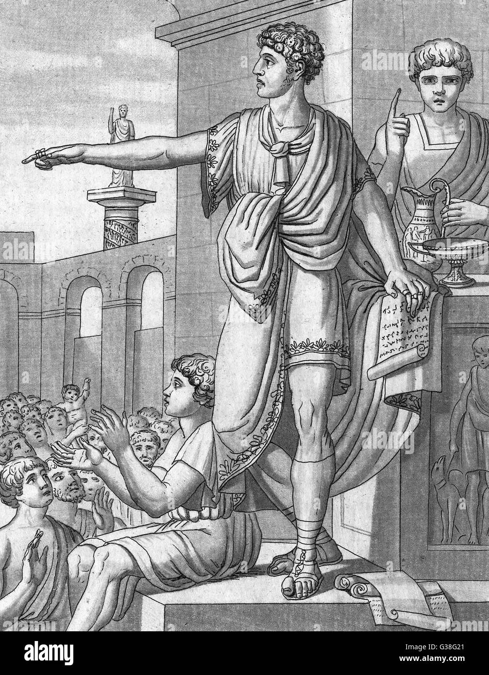 Un oratore romano affronta la folla nel Forum Data: circa 100 BC Foto Stock