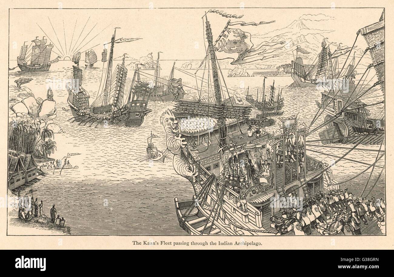 La flotta di Kublai Khan nel arcipelago indiano, come descritto da Marco Polo Data: circa 1280 Foto Stock