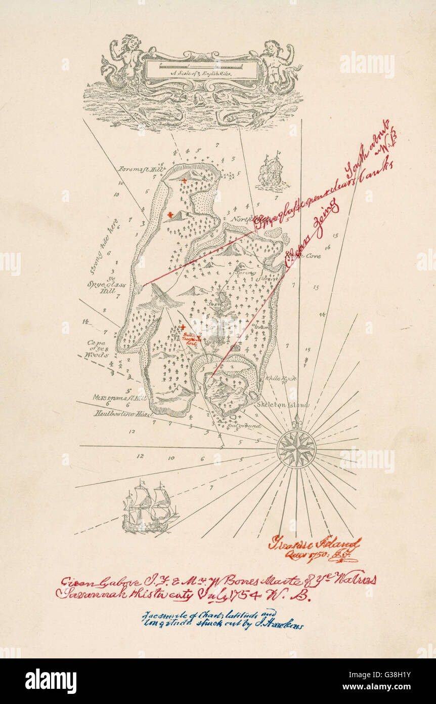 L'isola del tesoro. Una mappa dell'isola. Data: primo pubblicato: 1883 Foto Stock