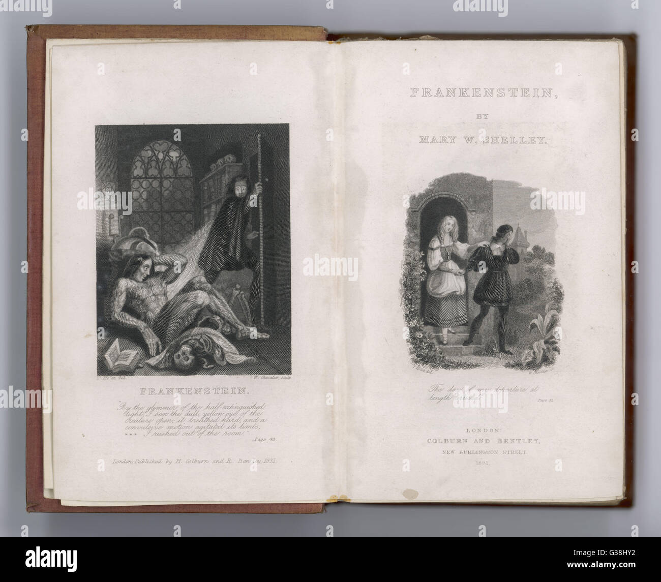 FRANKENSTEIN Frontespizio e Pagina Titolo di Mary Shelley del romanzo Data: pubblicato per la prima volta 1818 Foto Stock