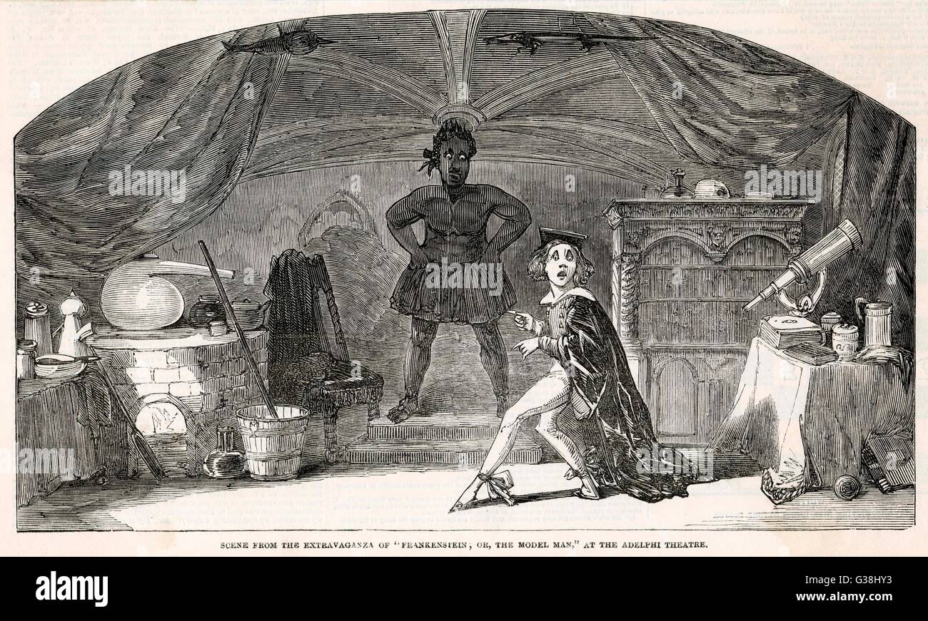 FRANKENSTEIN uno spoof versione di Mary Shelley del romanzo: la stravaganza 'Frankenstein; o il modello uomo', all'Adelphi Theatre Data: pubblicato per la prima volta 1818 Foto Stock