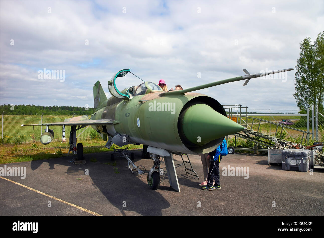 MiG-21bis jet fighter sul display, Finlandia Foto Stock