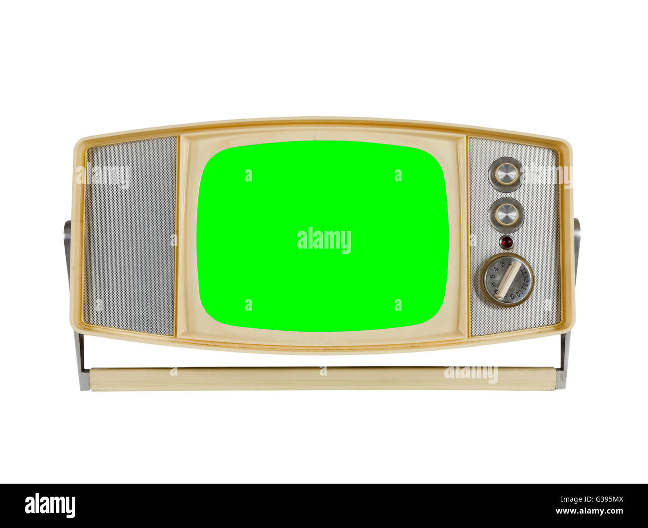 Vintage televisore portatile su bianco con chroma schermo verde. Foto Stock
