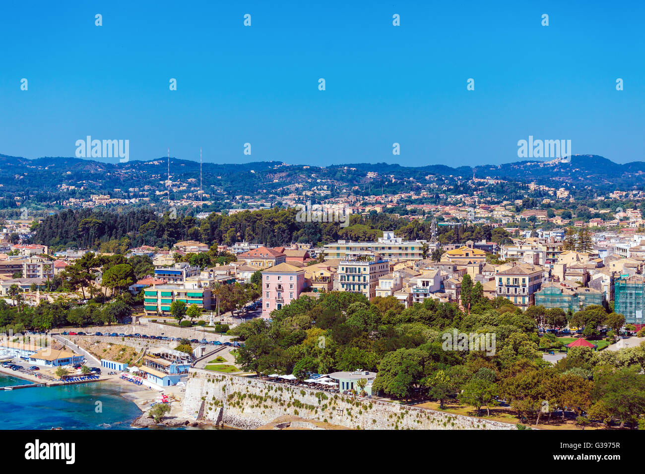 Vista aerea dalla vecchia fortezza di Corfù città Foto Stock
